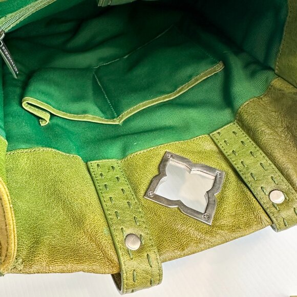 Vintage BCBG Maxazria Pocket Satchel with Logo Turn Lock Green Y2K Cool Slouchy - Picture 14 of 14